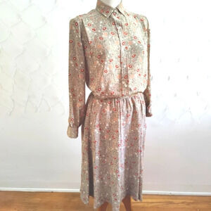 Vintage Skirt Set • Tan Floral • by Evan Picone / Size 6 Petite
